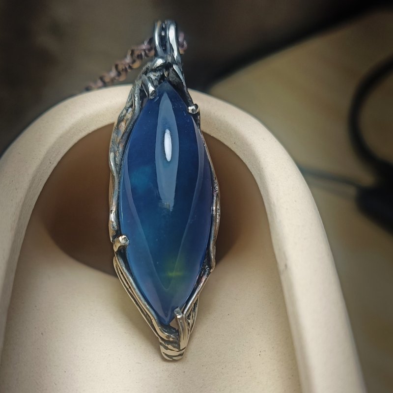 透体海蓝宝银吊墬 - 项链 - 宝石 蓝色