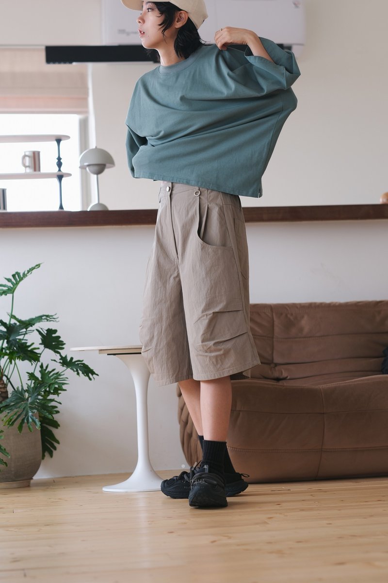 Bay Area湾区口袋挺棉料六分裤 - 2色- 湾区深米 - 女装短裤 - 其他材质 卡其色