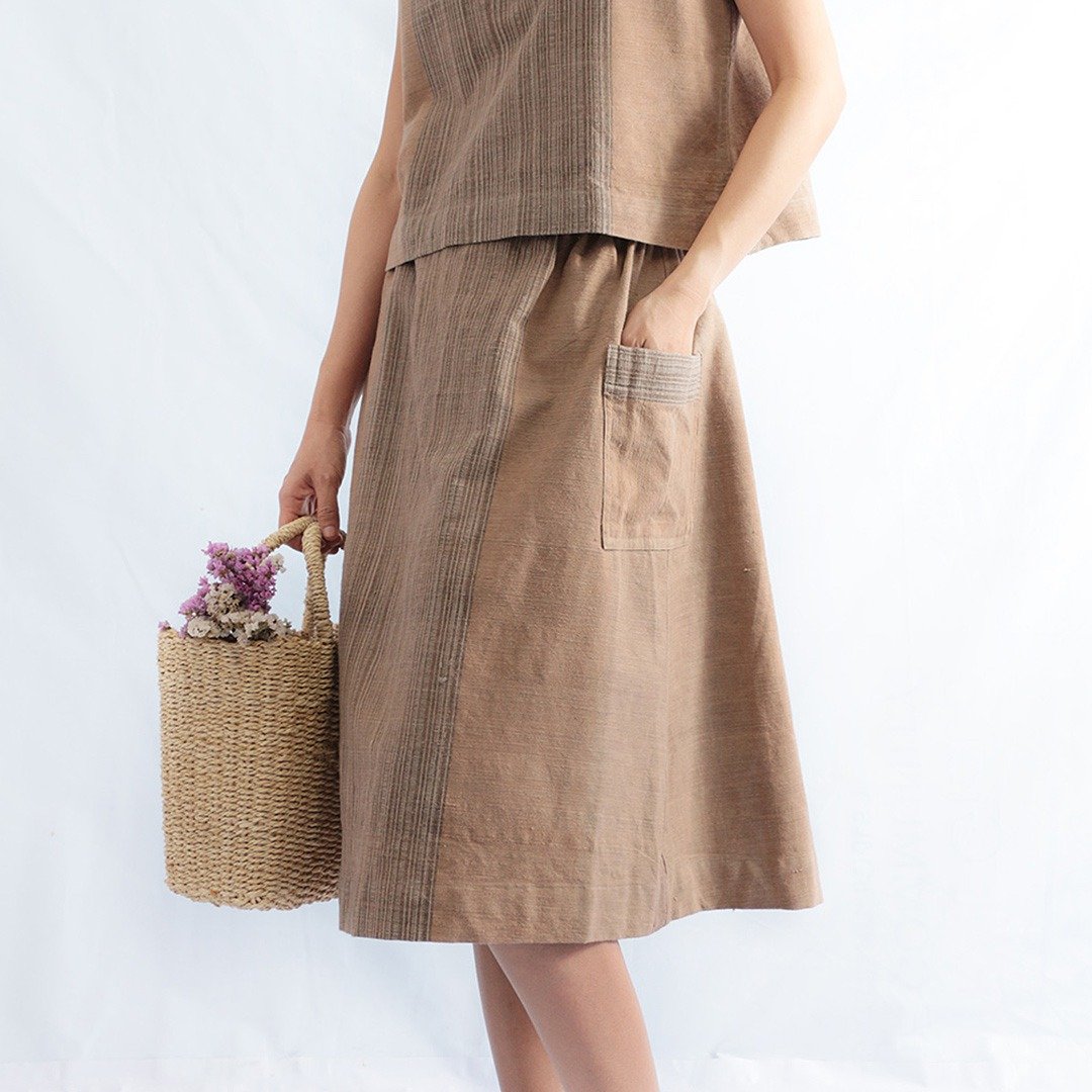 Cotton Brown Skirt, Hand Spun, Natural Dyed / Brown (Padauk) - 裙子 - 棉 咖啡色