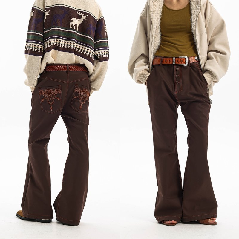 【立体绣花】Unvesno(UN)巴恩风嬉皮士复合微喇中腰个性休闲西裤 - 男士长裤 - 其他材质 