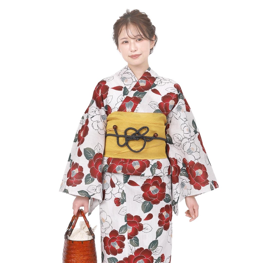 日本 和服 女性 两件式 浴衣 腰封 套组 F size x14h-18 - 其他 - 棉 红色