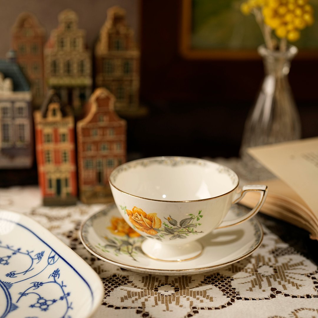 英国Royal York黄玫瑰骨瓷描金茶杯/咖啡杯组 - 茶具/茶杯 - 瓷 黄色