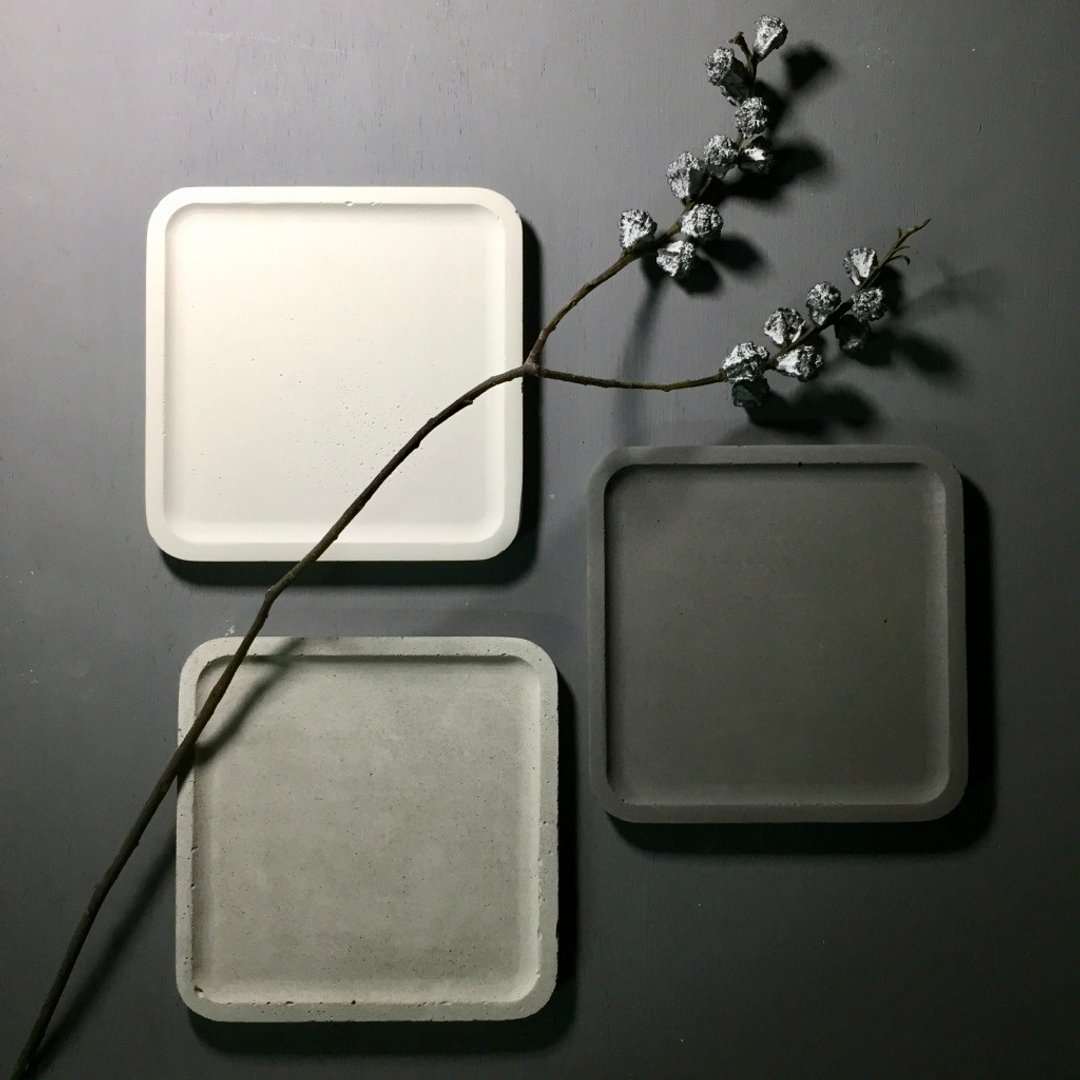 清水模作品 - 水泥正方形置物碟 - 呈现水泥最原始颜色及质感 - 收纳用品 - 水泥 灰色