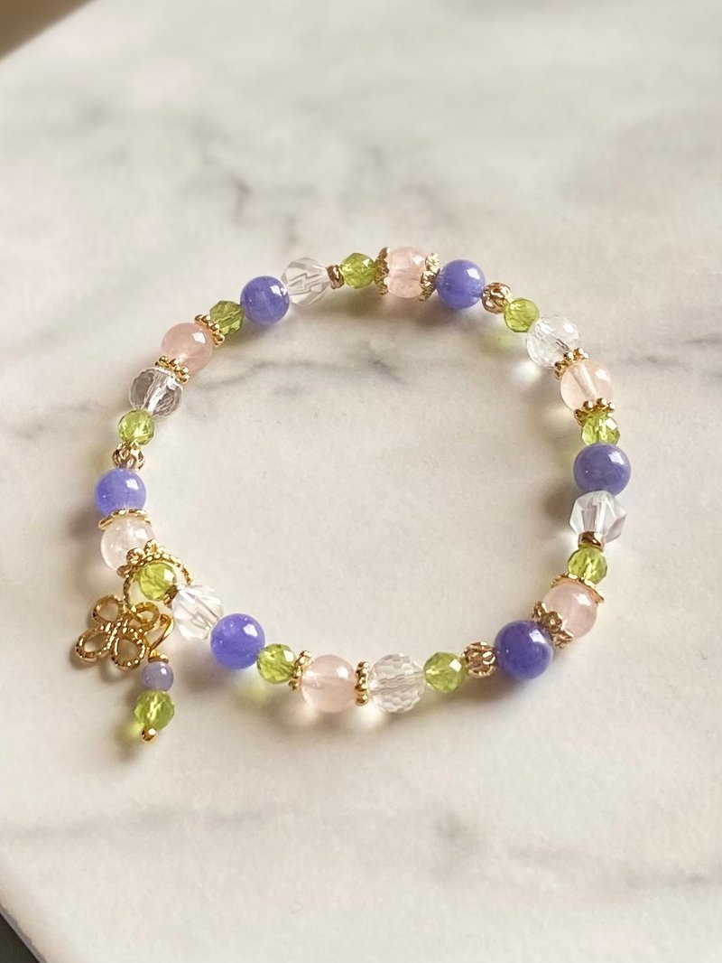 【极乐寺紫阳花】粉晶/坦桑/橄榄石/白水晶 桃花疗愈系水晶手链 - 手链/手环 - 半宝石 蓝色