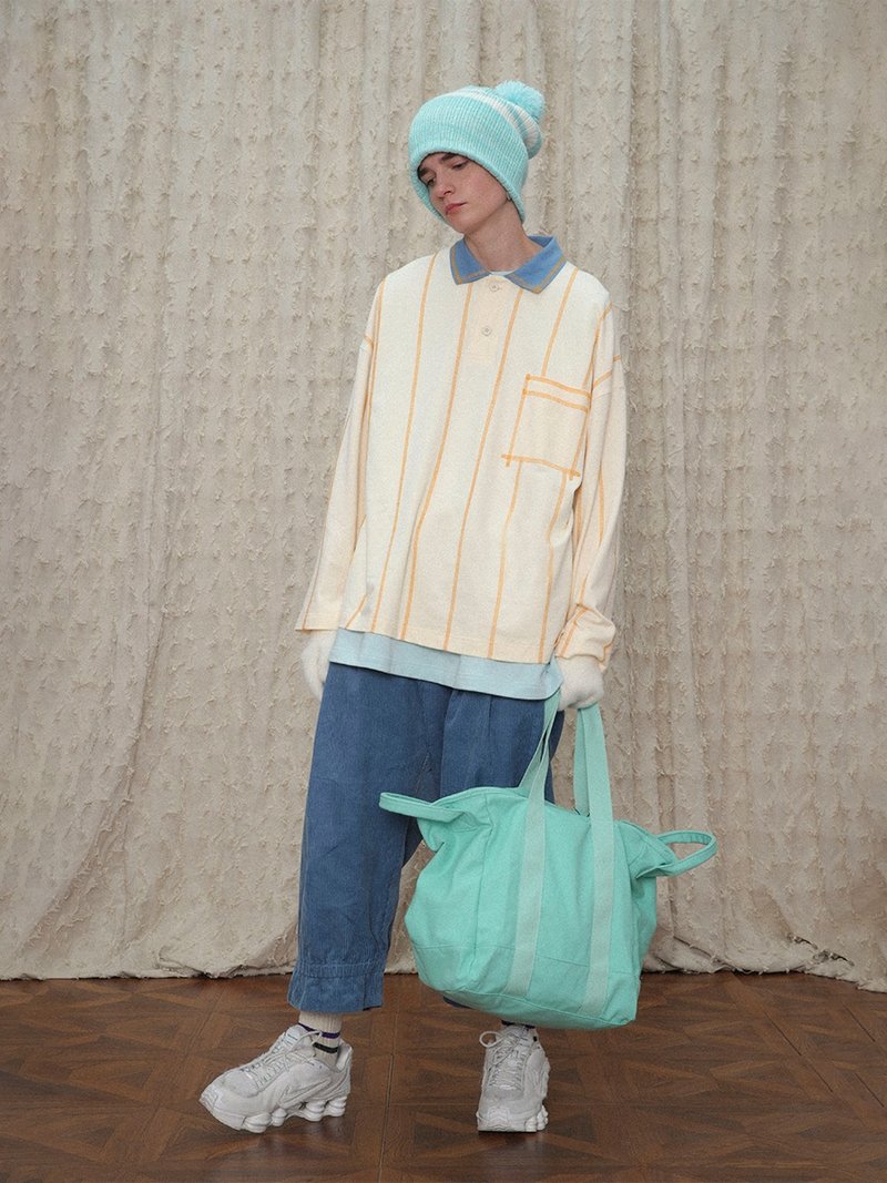 UNVESNO AW21撞色薄款POLO衫宽松秋季长袖T恤无性别 SWS-1400 - 男装上衣/T 恤 - 棉．麻 蓝色