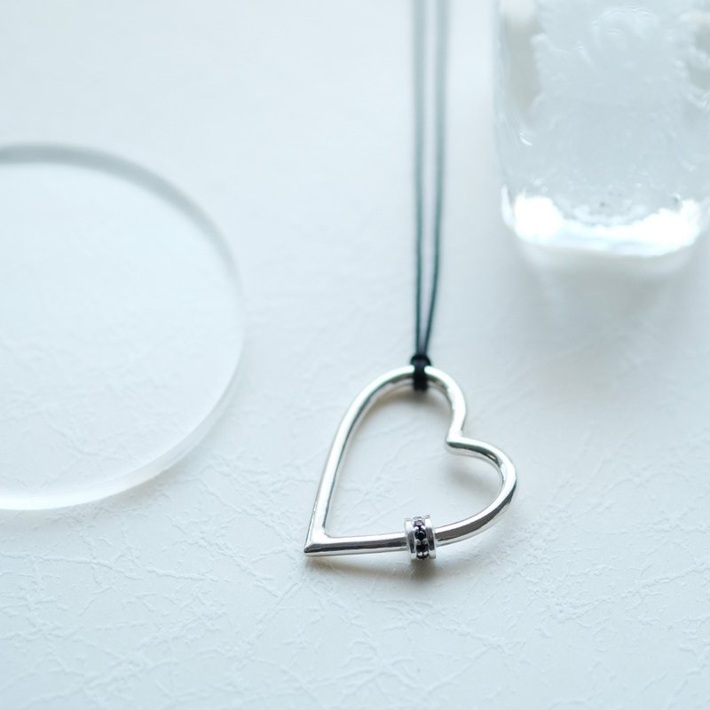 开放式爱心编织绳项链 925银 - 长链 - 其他金属 银色