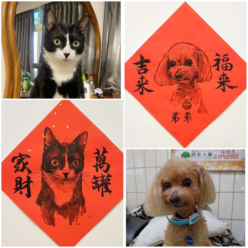 (准备开单)定制化 宠物春联 水墨书法(金点纸) - 红包/春联 - 纸 红色