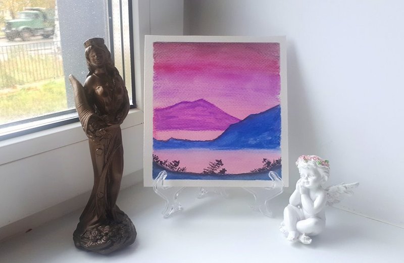 山湖水彩风景画 原创艺术 - 墙贴/壁贴 - 纸 多色