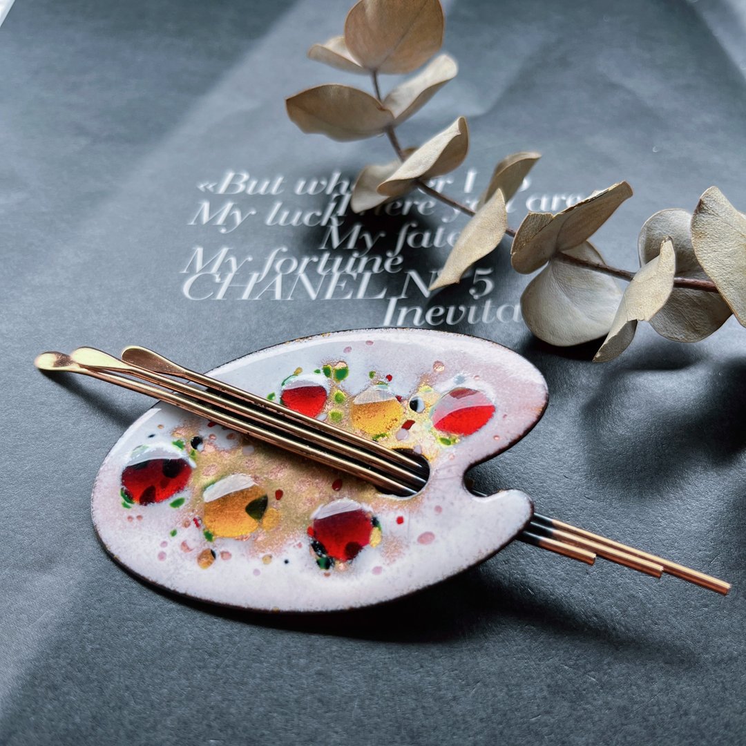 【Matisse小画家调色板与画笔别针-白色】Vintage美国古董老件 - 胸针 - 其他金属 