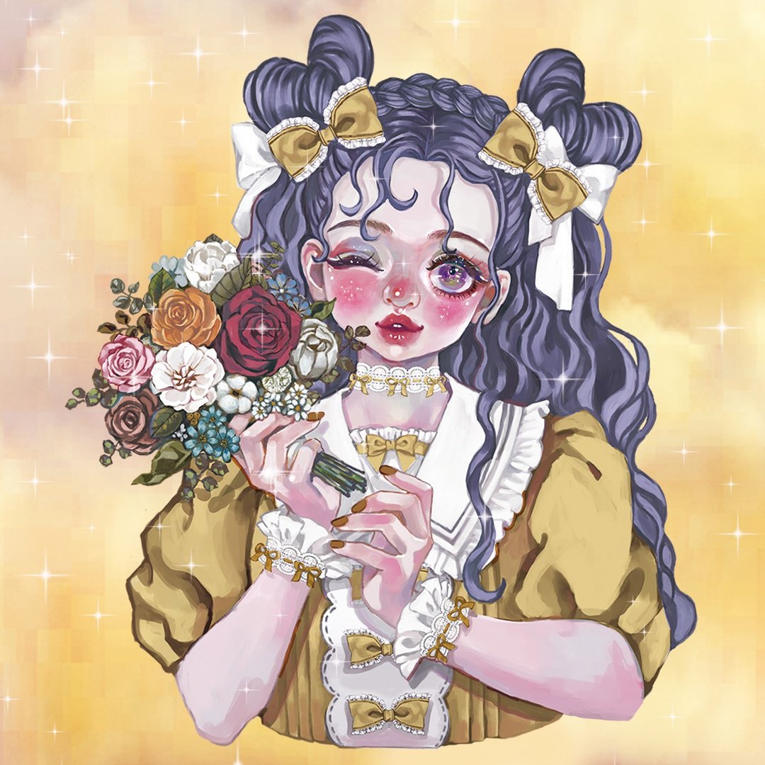 紫菱皇 x Nya-chan 文具店合作贴纸花束 - 贴纸 - 纸 