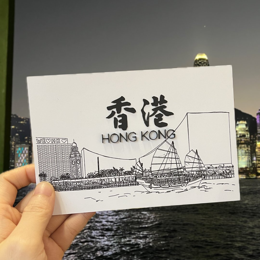 香港风景 立体字 明信片 衍纸 卷纸 - 卡片/明信片 - 纸 黑色