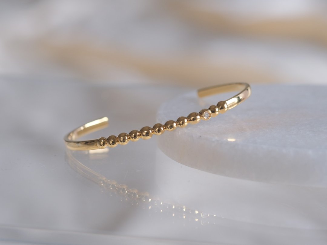 Diamond Tenging bangle bracelet silver925 18kgp gold color - 手链/手环 - 宝石 金色
