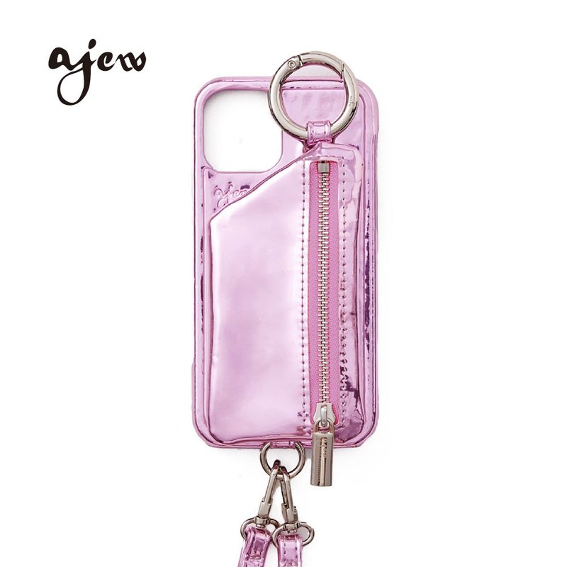 ajew glow 闪耀造型拉链口袋手机壳 / pink(含背带) - 手机壳/手机套 - 人造皮革 粉红色