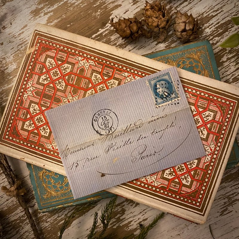 法国19世纪百年贴邮 手写古董信件 - 信封/信纸 - 纸 卡其色