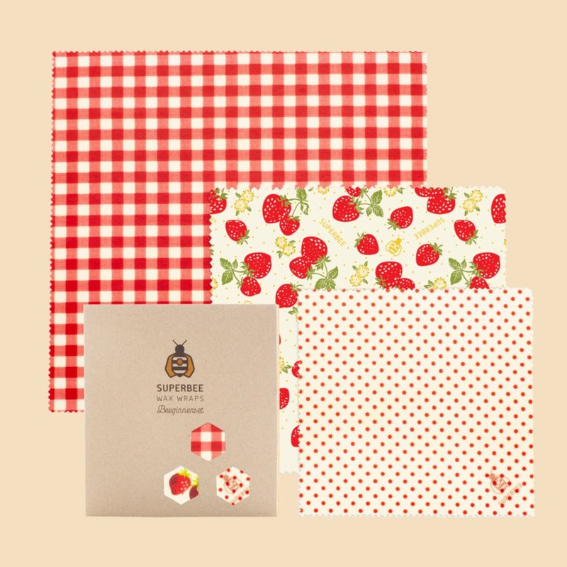 Superbee环保蜂蜡布 大中小三件组 (草莓奶油款式) - 其他 - 蜡 