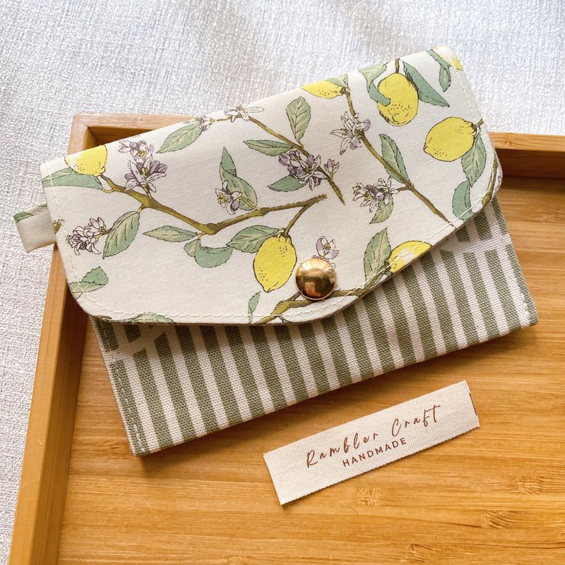 三层短钱包 钱夹 卡包 柠檬树条纹款 - 皮夹/钱包 - 棉．麻 