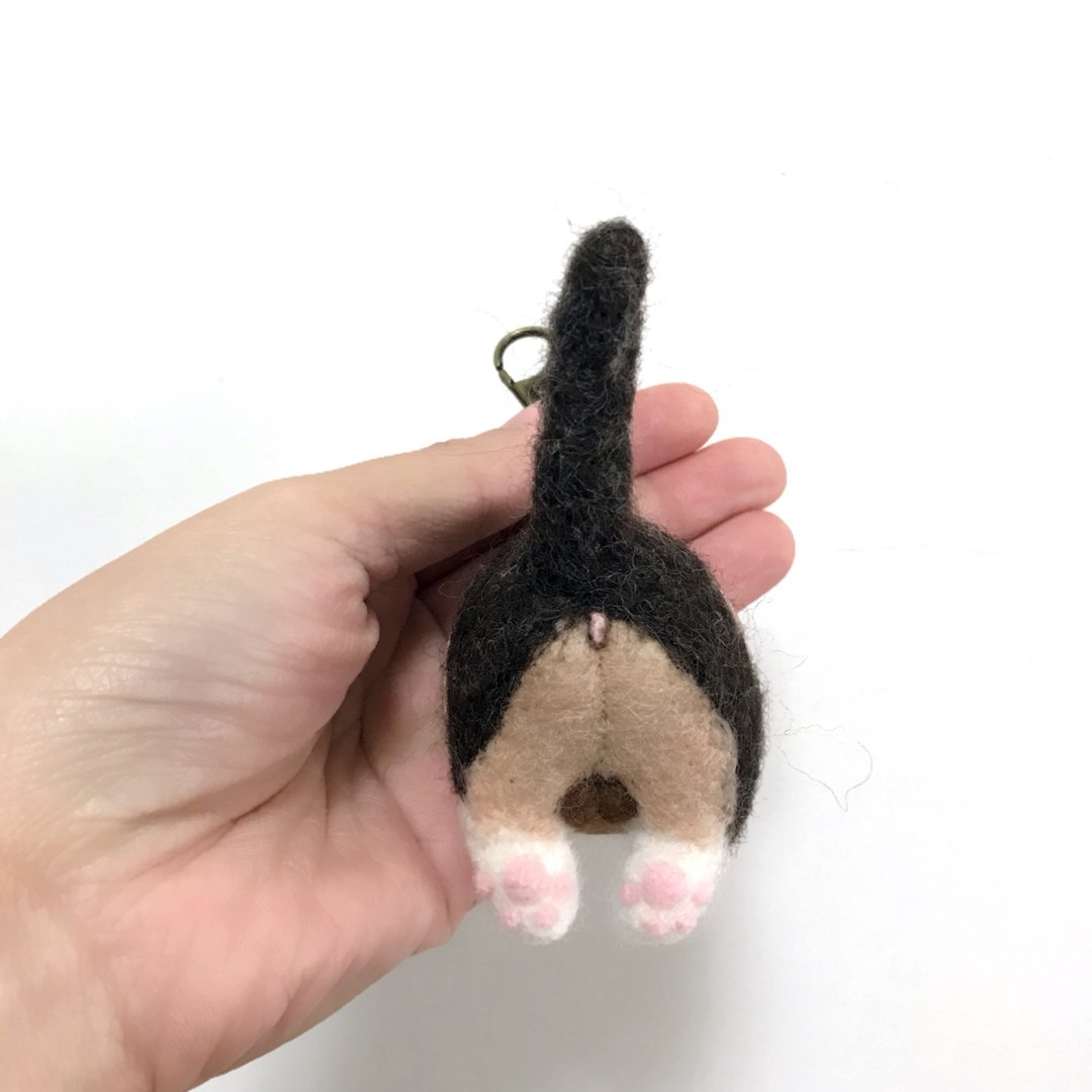 肥烤鸡屁股_虎斑猫咪_皮革羊毛毡钥匙圈复刻版-免费刻英文字母 - 钥匙链/钥匙包 - 羊毛 多色