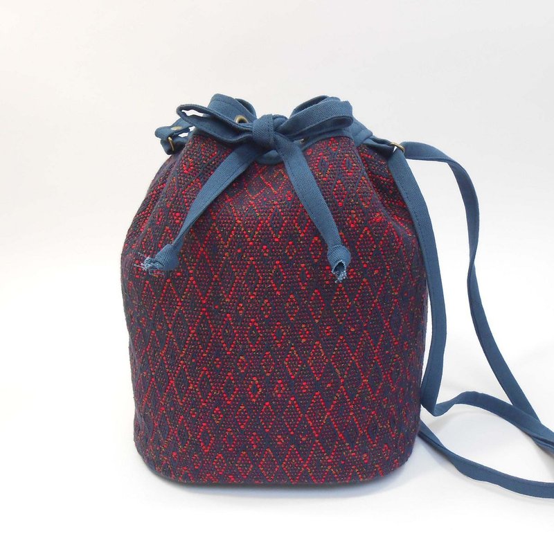 手织布 水桶包 03 - 侧背包/斜挎包 - 棉．麻 蓝色