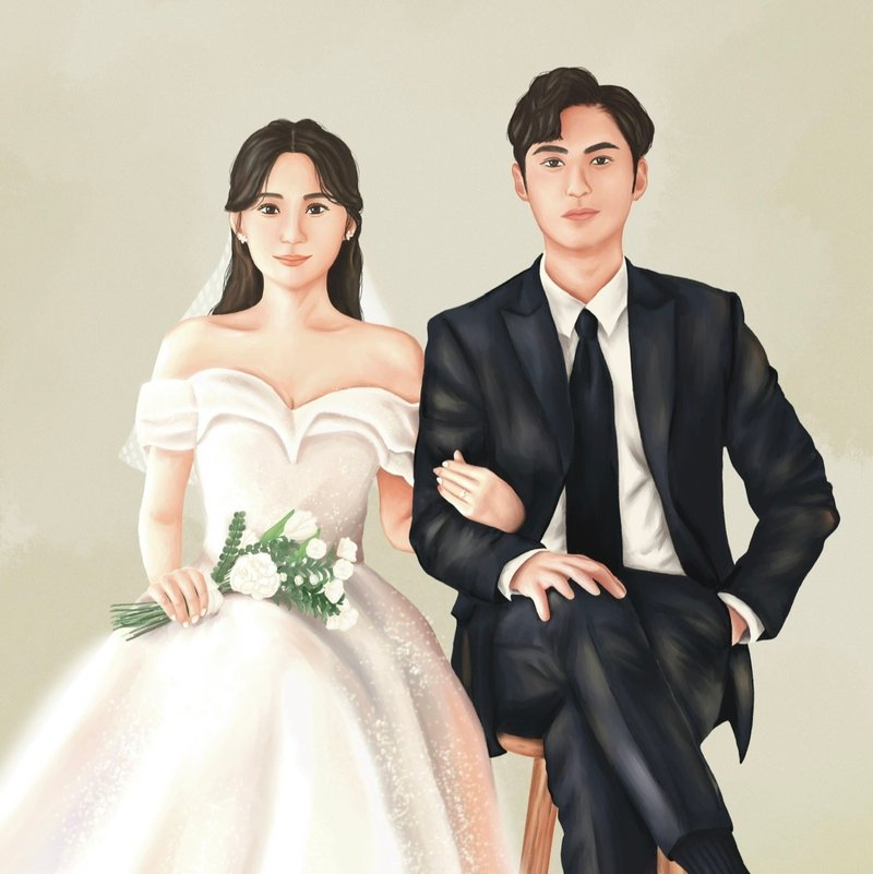 婚纱似颜绘 | 结婚礼物 夫妻纪念 夫妻画像 婚礼 定制画像 - 订制画像 - 其他材质 粉红色