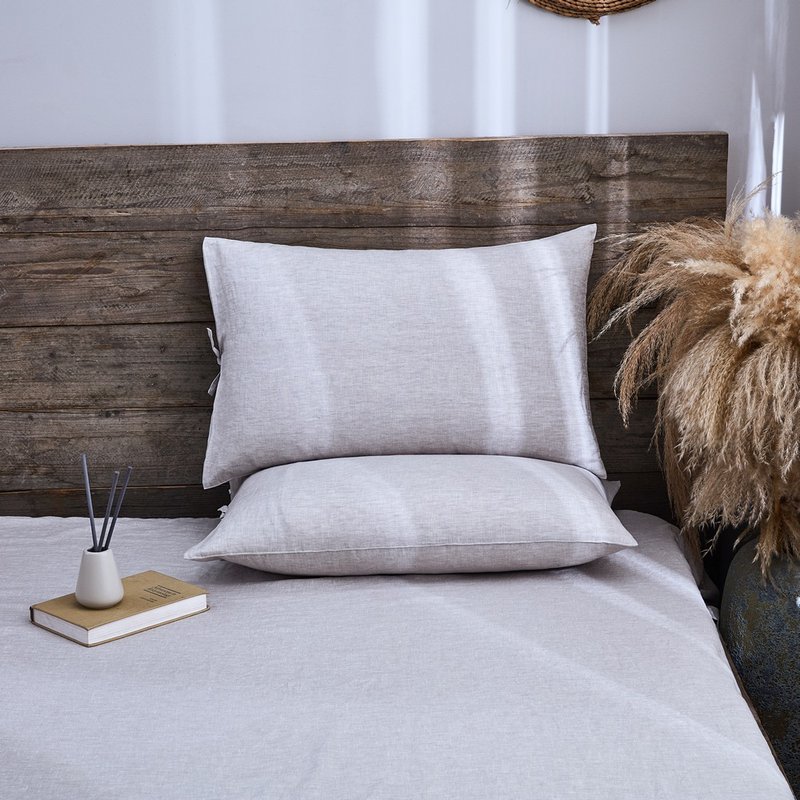 雅灰 法国亚麻枕套2只 清爽吸汗 透气易干抑菌 系带信封式 可客製 - 寝具 - 亚麻 灰色