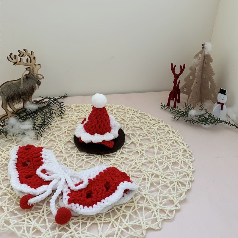 Christmas圣诞限定/圣诞小老人/宠物帽子领巾/猫咪狗狗帽子 - 衣/帽 - 棉．麻 红色