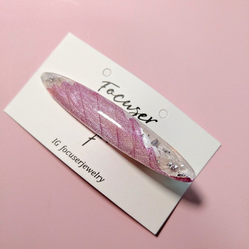 粉红色干燥花发夹 真花发夹 植物发夹 礼物 - 发饰 - 树脂 粉红色