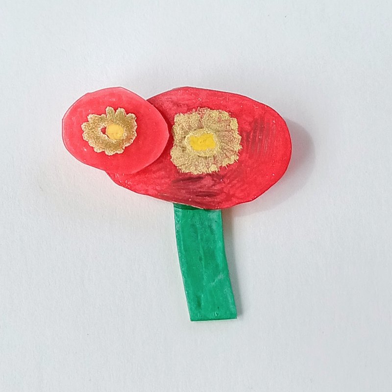 罂粟花 花 胸针 手绘 独一无二 红色 罂粟 - 胸针 - 塑料 红色