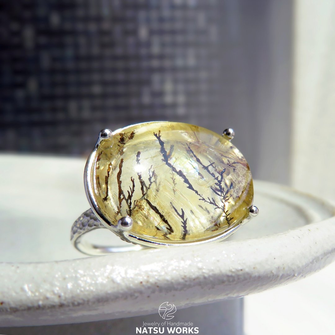 树枝状石英戒指 / yellow Dendritic Quartz Ring - 戒指 - 宝石 黄色