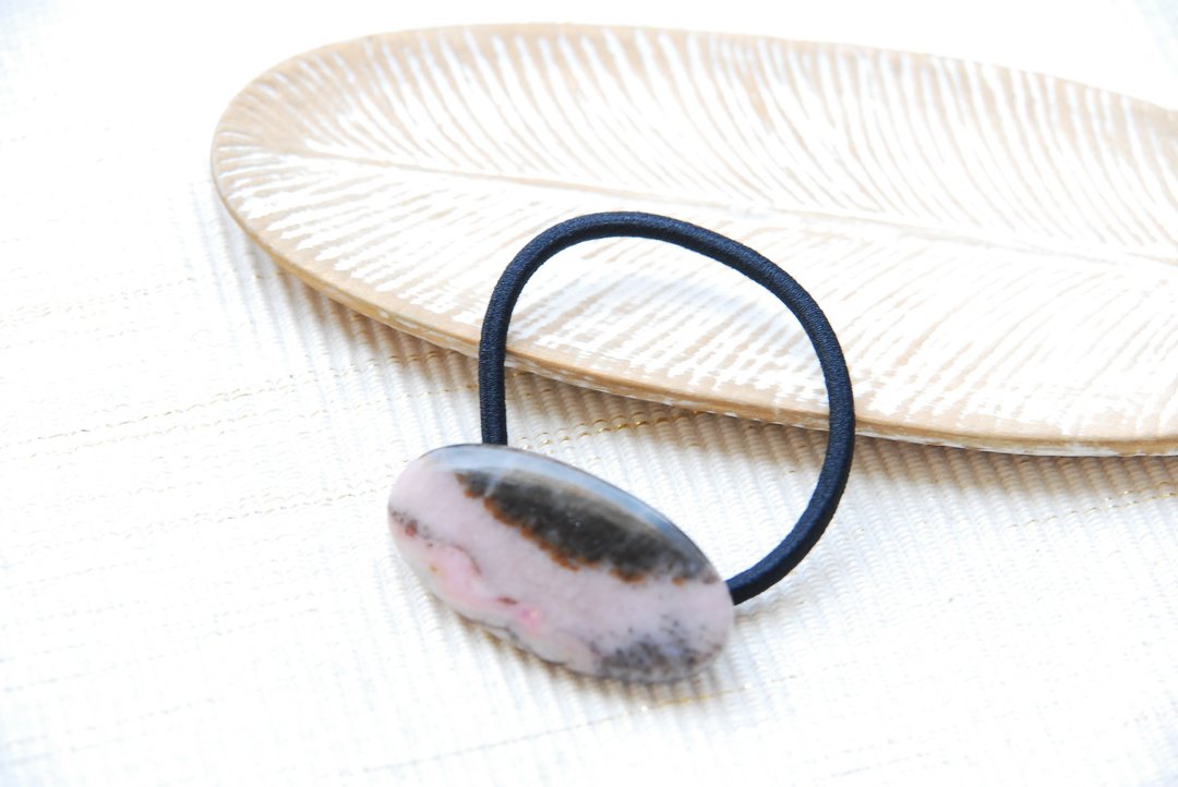 Pink and Brown natural stone hair elastic - 发饰 - 半宝石 粉红色