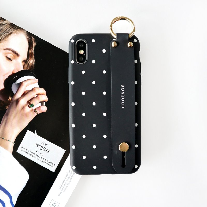 white dots 巴黎手带手机壳 - 手机壳/手机套 - 塑料 黑色