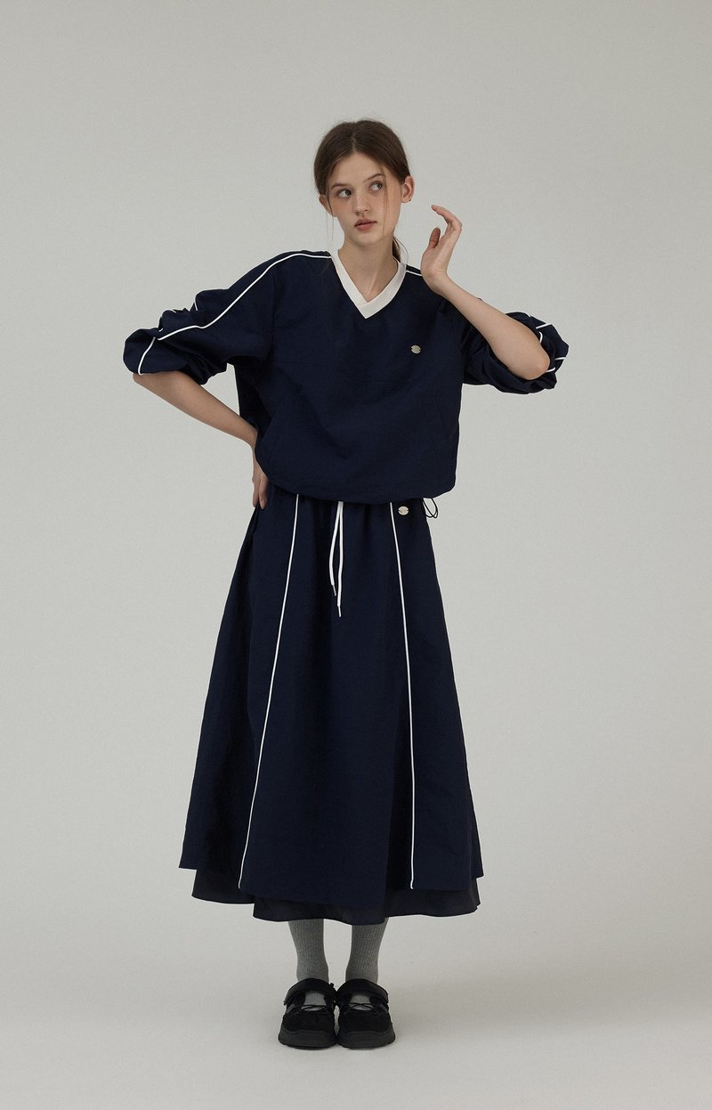 北欧athflow 复古微皱肌理v领上衣 半裙套装 - 女装上衣 - 其他材质 蓝色