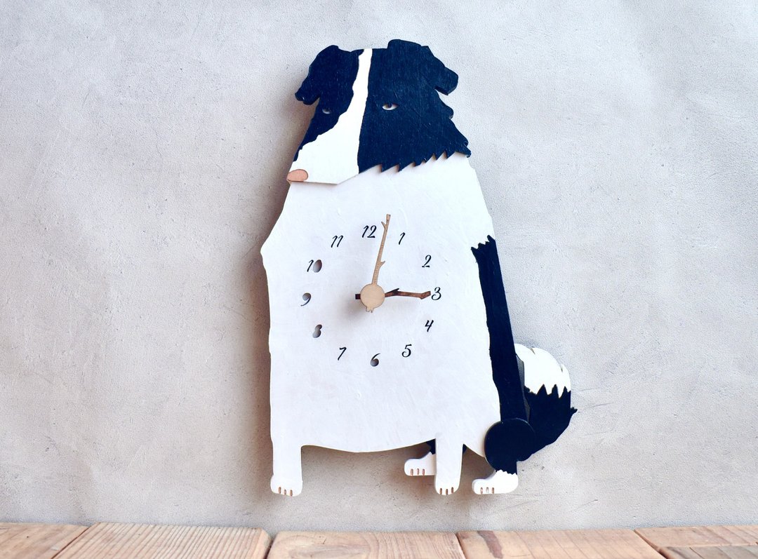 border collie clock wooden wall clock - 时钟/闹钟 - 木头 黑色