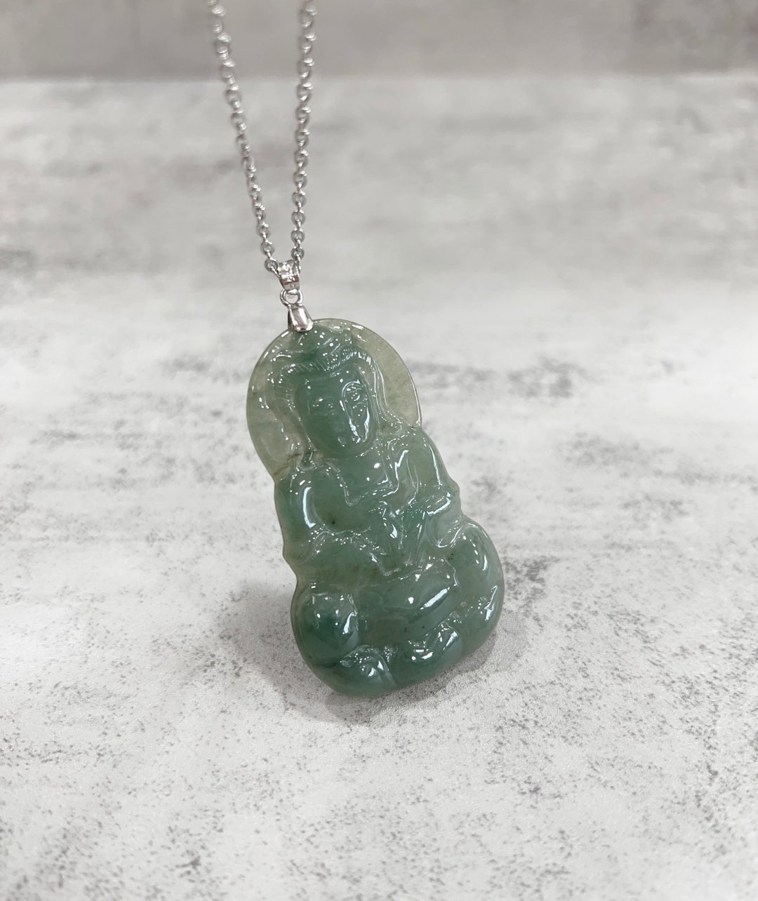 观音玉石坠 A货玉石 天然缅甸翡翠 冰糯种 附赠925纯银 雕刻玉佩 - 项链 - 玉石 