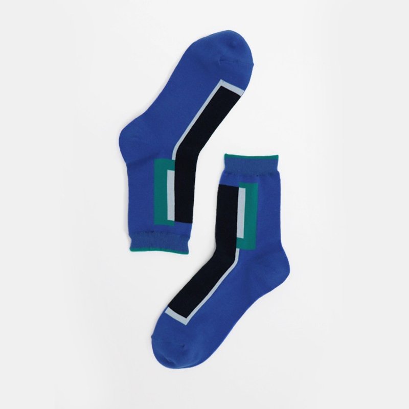 【复制-贴上】 OutOfOffice / 不规则几何袜子 / 蓝色 / 中筒袜 - 袜子 - 棉．麻 蓝色