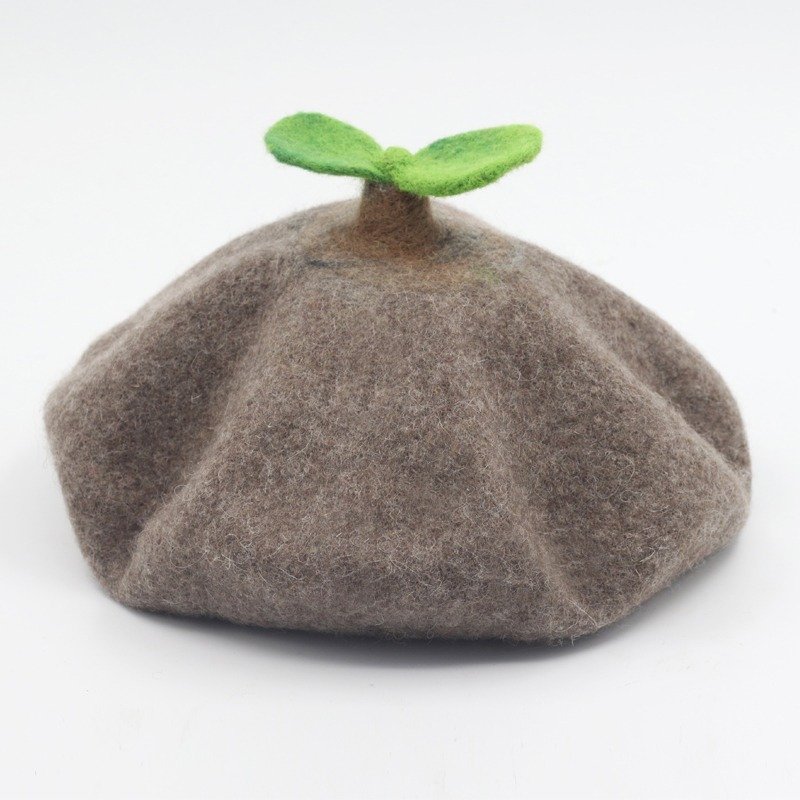 轲人原创手工羊毛毡贝雷帽女秋冬甜美可爱潮帽子时尚百搭蓓蕾帽 - 帽子 - 羊毛 咖啡色