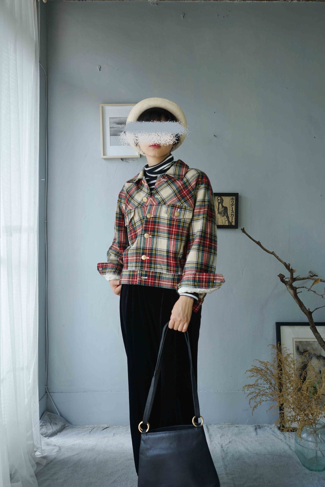 寻宝古着-英伦风格红白格纹短版工装风夹克毛料外套 - 女装休闲/机能外套 - 聚酯纤维 红色