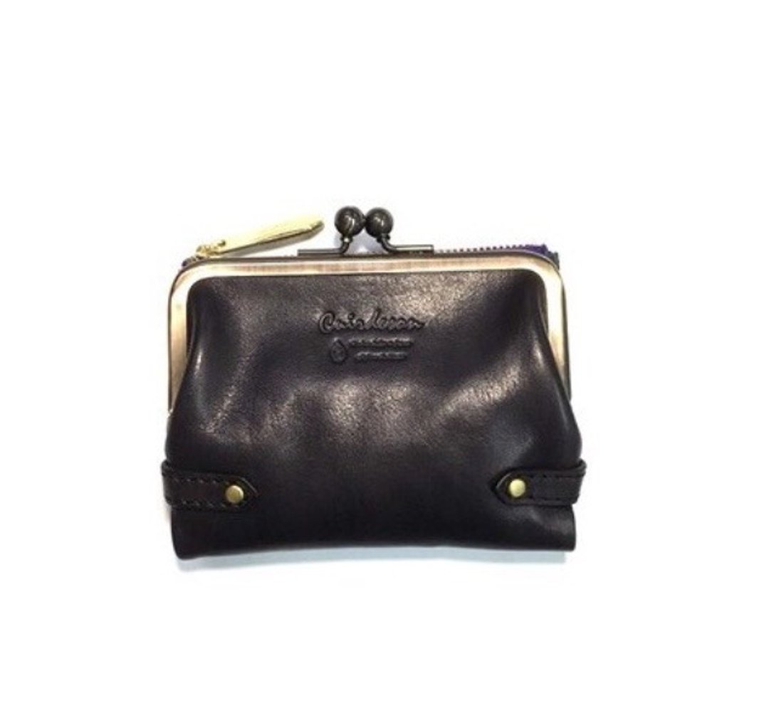 Ceremonial mouthpiece Wallet Wallet Folded leather Leather Unisex Italy leather - 皮夹/钱包 - 真皮 黑色