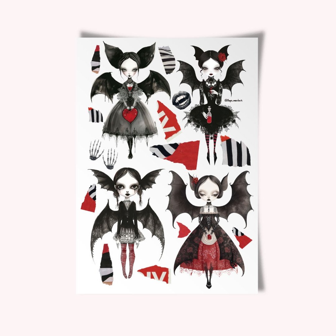 歌德奇幻女孩角色贴纸 – 4 张 - 贴纸 - 纸 