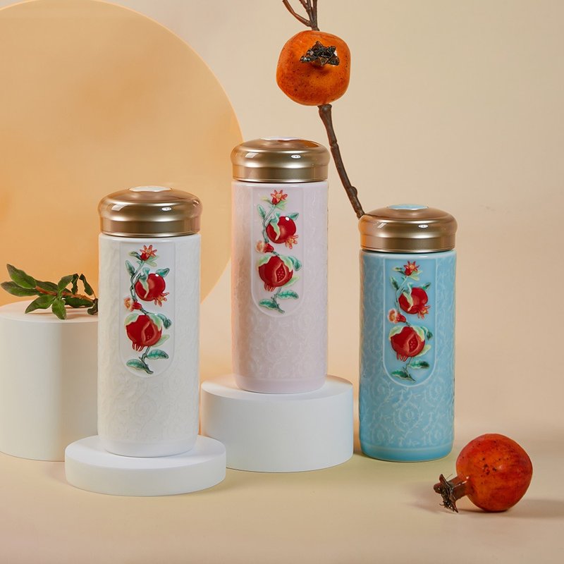 干唐轩活瓷 | 榴花硕果随身杯 / 大 / 双层 / 彩釉 / 3色 330ml - 水瓶/水壶 - 瓷 多色