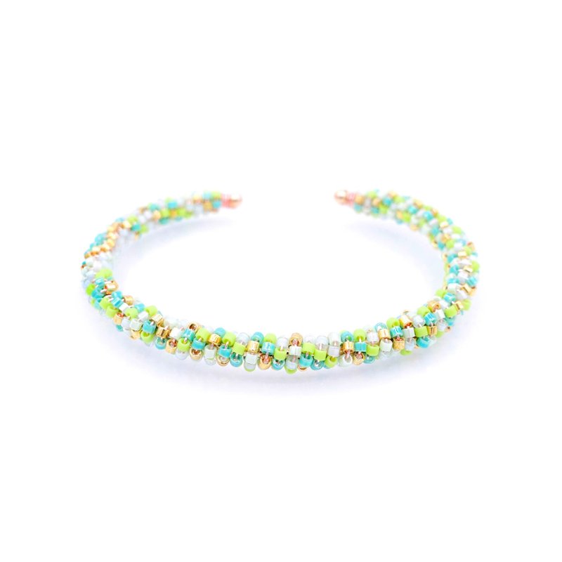 Zinnia : 蓝绿米珠镀银铜镯 - Pamycarie 手工制作饰品 - 手链/手环 - 粘土 绿色