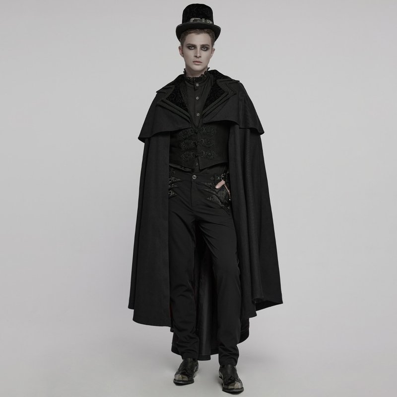 哥德吸血鬼伯爵斗篷外套 - 多色 / 仅有黑 - 男装外套 - 其他材质 黑色
