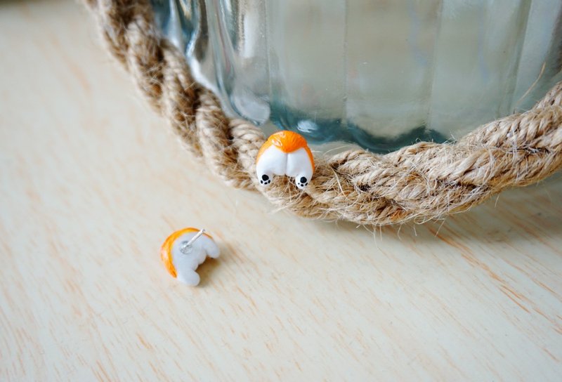 柯基狗狗屁屁耳钉 夹式耳环 动物狗屁股耳环 耳钉 耳坠 耳夹 耳针 - 耳环/耳夹 - 粘土 多色