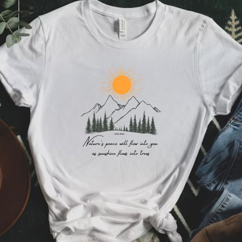 Nature's peace will flow山在呼唤 中性短袖上衣 健行登山户外 - 女装 T 恤 - 棉．麻 白色