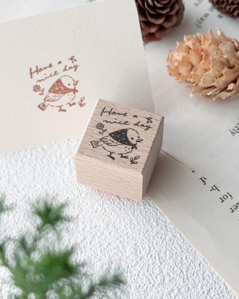 小鸟 2x2cm 橡皮印章 | 祝你有美好的一天 | 为手帐与信件增添亮点 - 印章/印台 - 木头 