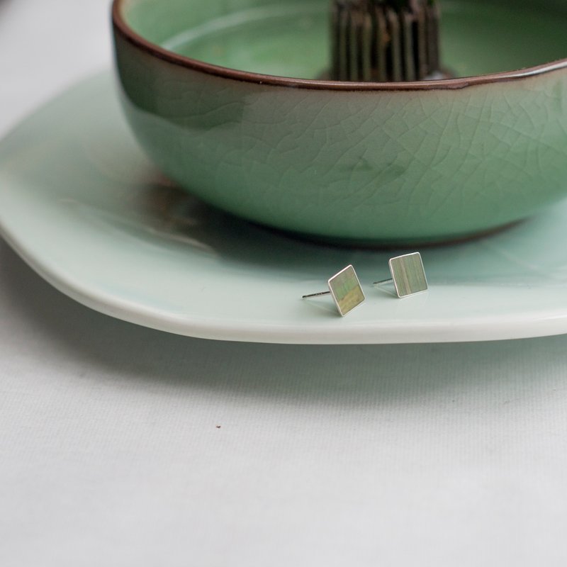 端午节/粽子耳钉/竹叶/ 925银/8MM - 耳环/耳夹 - 其他金属 绿色