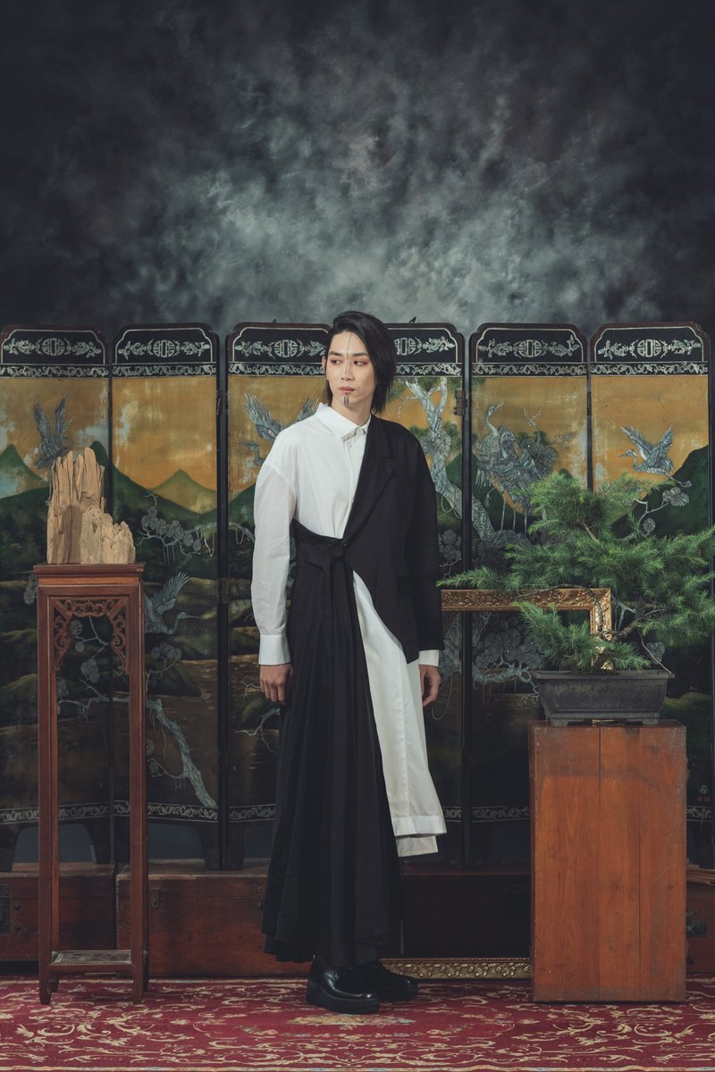 解构斜扣外套(201J02) - 男装外套 - 羊毛 黑色