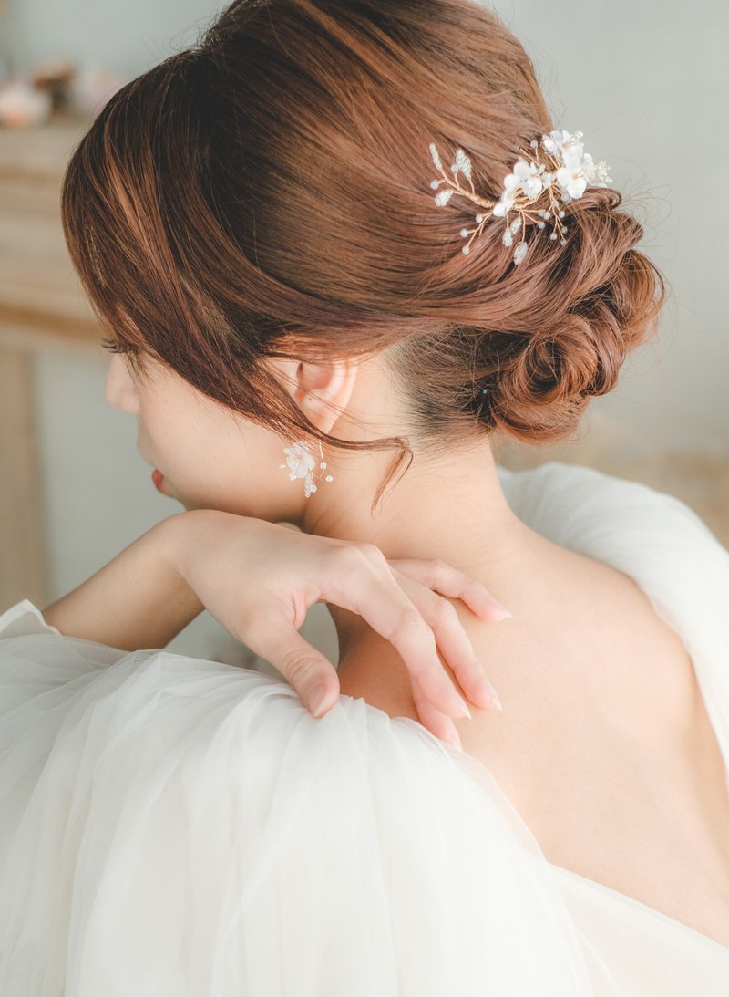 樱花单花耳环/手染布花/耳环/樱花/新娘饰物 - 发饰 - 水晶 粉红色