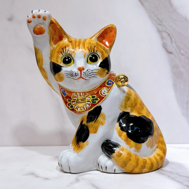 【牡丹富运】日本九谷烧招财猫 | 三毛 5.5号 - 摆饰 - 瓷 白色