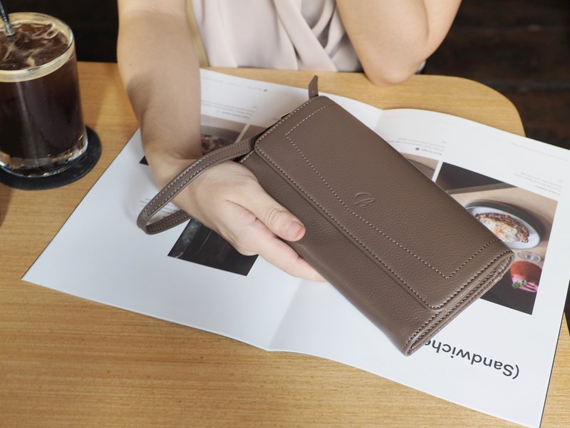EVE (warm taupe) : Long wallet, brown-gray wallet, leather wallet - 皮夹/钱包 - 真皮 咖啡色