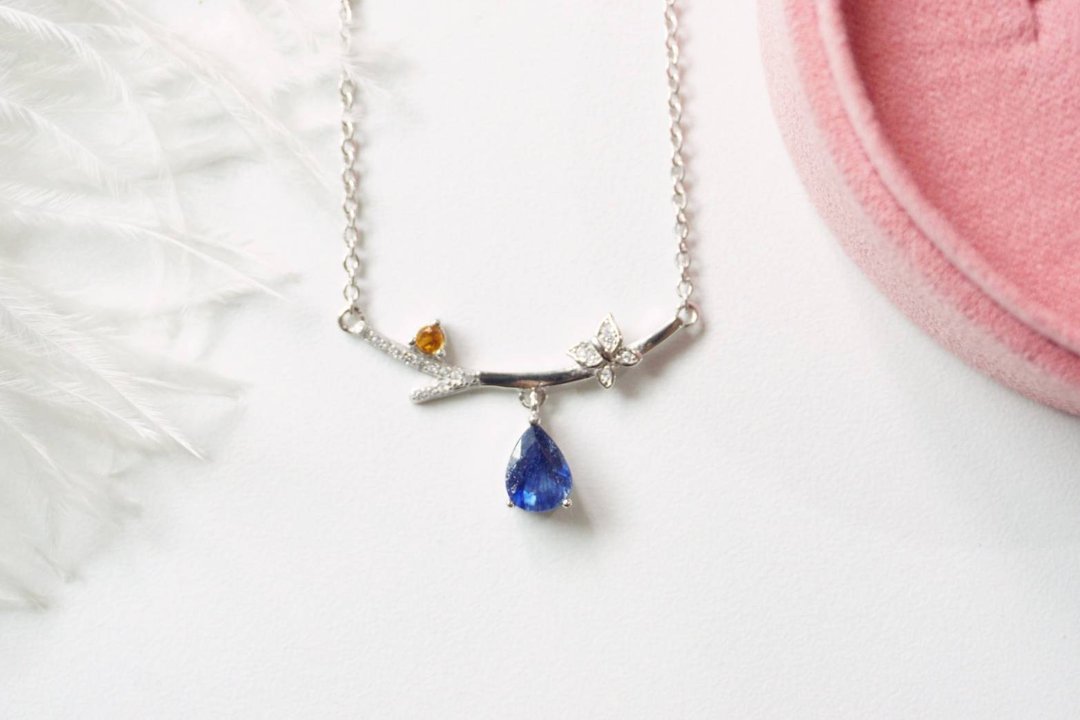 Natural Blue Sapphire Necklace Silver925, butterfly pendant - 项链 - 纯银 蓝色
